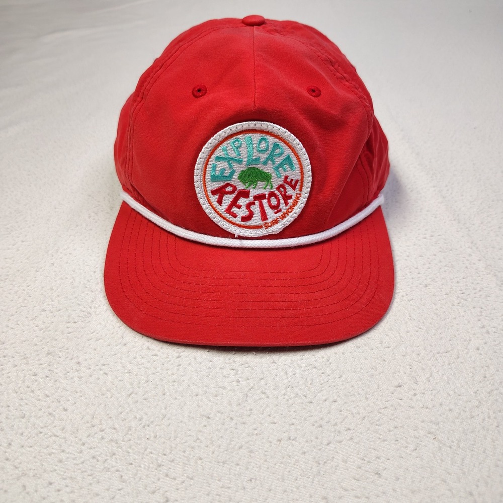 Surf Wyoming Mens Explore Restore Snapback Hat OS Red Cotton Nylon Rope Cap